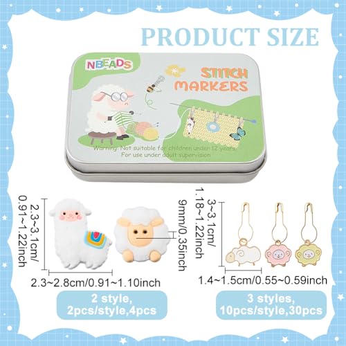 NBEADS 34 Pcs Sheep Alpaca Stitch Markers Kit, Including 30 Pcs Alloy Enamel Locking Stitch Markers and 4 Pcs Shee Alpaca Silicone Needle Stoppers Knitting Markers for Crochet Projects