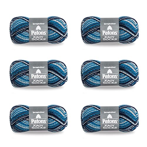Patons Kroy Socks Sing'n The Blues Stripes Yarn - 6 Pack of 1.75oz/50g - Blended Fiber - Gauge# 1-166 Yards - Knitting, Crocheting & Crafts - color: Sing'n The Blues Stripes