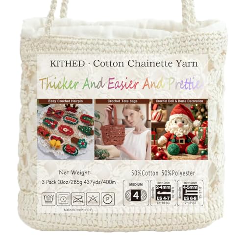 Cotton Chainette Yarn,4 Medium (Worsted)-10oz,3 Pack,Knitting Yarn for Beginners,Thicker for Crocheting and Knitting (02 Beige) - color: 02 Beige