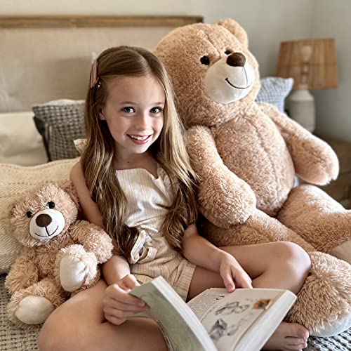 Tezituor Big Teddy Bear with Baby, 39 inch Large Mommy Teddy Bear with Baby, Giant Stuffed Bear for Kids, Girlfriend on Mother's Day, Valentine, Christmas, Baby Shower, Light Brown - color: Light Brown