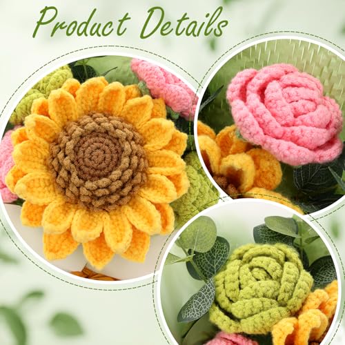 Handmade Crochet Flower Bouquet, Crochet Flowers, Knitted Flowers | Mixed Flowers, Crochet Bouquet, Artificial Flower Crochet Rose Tulip for Lover, Friend,family, Wedding Anniversary - color: Brown&green