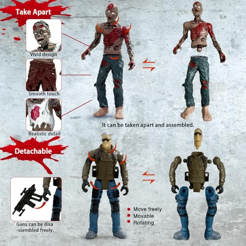 Army Men Action Figures,Zombie Figure Toys,Military Toy Xmas Gift for Kids | 14 PCS Military Playset Include Army Men Set with Weapons, Zombie Figure Toys, 2 Police Dog Figures for Kids Boys 4-7 - color: Blue