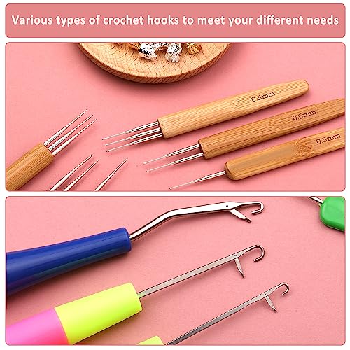 QMNNMA Crochet Needle for Loc, 48 Pcs Dreadlock Crochet Hook for Hair | 6 Pcs Dreadlock Crochet Needle for Hair, Different Size Bent Latch Hook, Crochet Hooks for Hair Braiding with Green Case - color: green