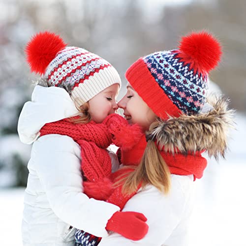 Tatuo 16 Pcs Faux Fur Pom Poms for Hat 4 Inches Large Fluffy Pom Balls for Craft Knitting Beanie Shoe Scarf Bag Pompom Valentine Keychain Charm Winter DIY Accessory (Red) - color: Red