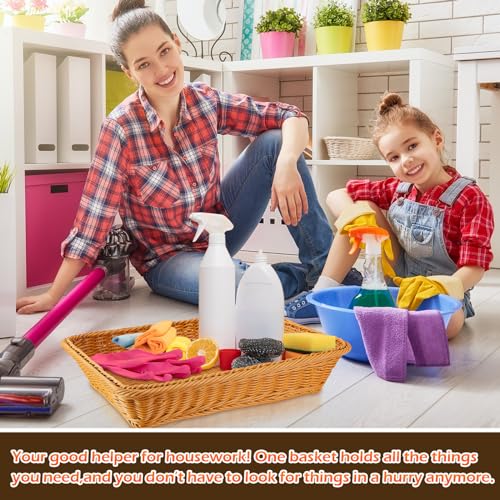 Tioncy 10 Pcs Poly Wicker Bread Basket 17.72 x 13.78 x 3.15 Woven Bread Imitation Rattan Fruit Basket Tray Stackable Rectangular Food Baskets for Serving Display Storage Kitchen Restaurant Vegetable - size: 17.72 x 13.78 x 3.15 in