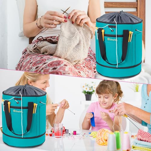 Expandable Crochet Organizer - Yarn & Crochet Tote with Drawstring Closure - Ideal Gift - color: Teal-Ⅰ, size: Large-Drawstring Closure