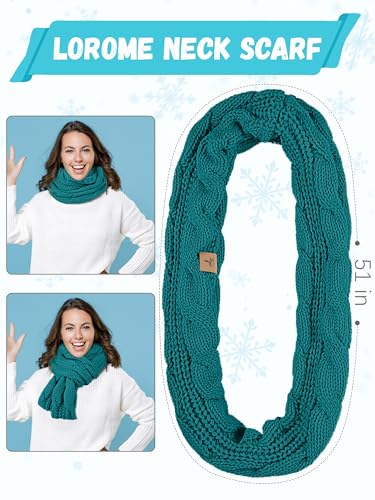 LOROME Winter Beanie Hat Scarf Gloves, Warm Fleece Knit Neck Scarf Set Gift | Hats Gloves Scarf Set, Touchscreen Gloves, Universal Size Neck Scarf Set Winter Gifts for Unisex Adult Winter Wear - color: Blue Green