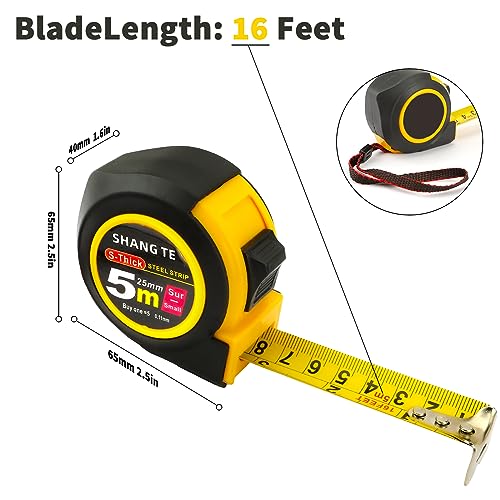 2 Packs Measuring Tape Retractable 16 ft, Steel Tape Measure, 16-Foot Basics Self-Locking Measurement Auto Lock Tape Rule Imperial/Metric Tape Measure for Body Measurements Handicraftsman - color: 2 Pack, size: 16 ft