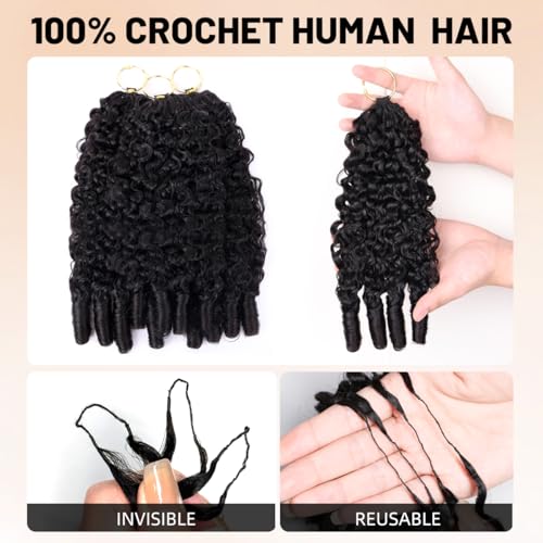 Feather Crochet Human Hair 14 Inch 3C4A Burmese Curly 15A 100% Human Hair Bundles 60g 55 Strands Pre-Separated Crochet Hair for Black Women Burmese Curly Invisible Crochet Hair Extensions - color: Burmese Curly Crochet Hair with Spiral End, size: 14 Inch