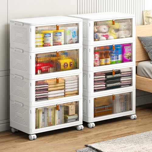 YFXCVSL 4 Tier Plastic Storage Bins with Lid 36QT, Stackable Storage Bins | Plastic Storage Bins with Wheels, Folding Storage Boxes, Organizers and Storage for Living Room,Office,Dorm - size: 4-Tier 36QT