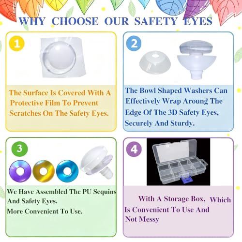 Thalinfayi 18mm White Eyeballs Glitter Safety Eyes for Crochet Amigurumi | 64Pcs 8Colors Holographic PU Sparkling Safety Eyes & Washers, Off-Center Pupil 3D Moon Eyes for Stuffed Plush Doll - size: 18mm(0.71inch)