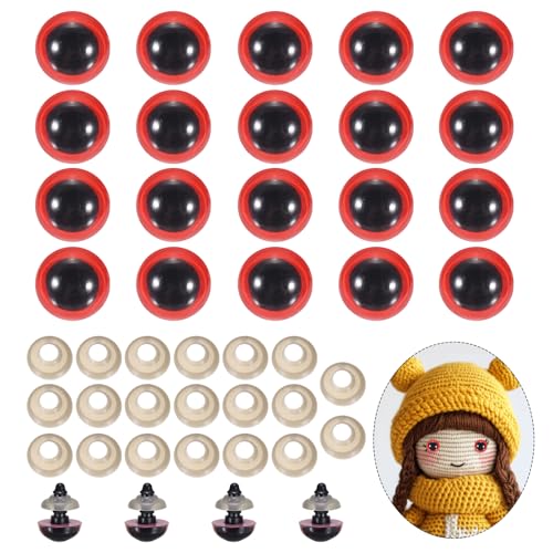 PATIKIL 14mm Safety Eyes, 20Pcs Realistic Doll Crocheting Safety Eyes with Washers for Decor Crochet Accessories Dolls Craft Halloween, Red - color: Red, size: 14 mm