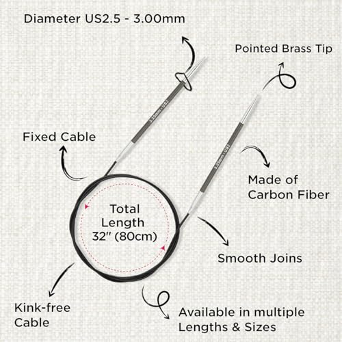KnitPro Karbonz Fixed Circular Needle 32"(80cm) | US Size 2.5 (3mm) - size: US 2.5 (3mm)