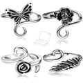 4 Pieces Crochet Ring for Finger Adjustable Yarn Tension Rings for Crocheting Yarn Guide Knitting Rings Crochet Tools - color: Rose & Butterfly & Feather Crochet Rings Set