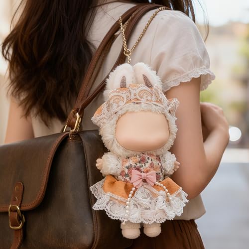 Doll Clothes for Labubu 15cm/17cm Dolls,Outfit for Labubu,Dress and Hairpin Set for Labubu Dolls Cute Stylish Dress Up Set(NO Doll) - color: Warm Tan Floral