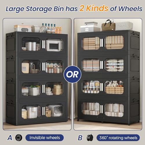 250Gal Extra Large Stackable Storage Bins with Lid & Wheels & Doors, 200QT/50GAL 5-Tiers Collapsible Closet Organizers Plastic Containers Boxes Drawers for Home Kitchen Bedroom, Black - color: Black, size: 50Gal-5Pack