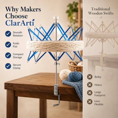 ClarArti - Yarn Swift – Smooth Rotating Umbrella Swift for Knitting, Crochet, Skeins & Hanks