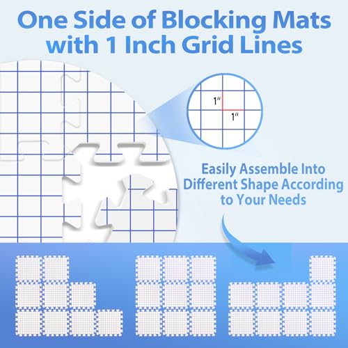 Yiitoll Blocking Mats for Knitting，2 in 1 Double Side-9 Packs,100 T-Pins | Extra Thick Knitting Blocking Mats with Grid Radial Lines,Crochet Blocking Board for Needlepoint or Crochet with Storage Bag - color: 2 IN 1 Double Side