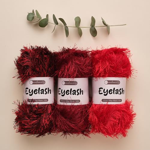Makromecity Eyelash Yarn – Fuzzy Fun Fur Yarn, 3.53 Oz (100g) 150 yd (140m), Weight 3 Light, Premium Polyester Novelty Feather Yarn for Scarves, Amigurumi, Plush Toys & Craft (Red-Black, 1 Skein) - color: Red-Black, size: 1 Skein