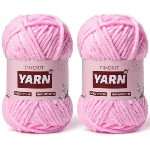 2 Packs Plush Chenille Chunky Crochet Yarn - Baby Yarn for Crocheting Soft - Velvet Yarns Knitting for Blankets Crafts - Fluffy Amigurumi Yarns 100g/131yds (2 Dark Pink) - color: 2 Dark Pink