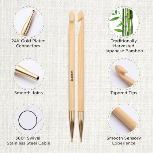 KnitPro Bamboo Deluxe Afghan/Tunisian Crochet Hook Set | 8 Sizes (3.5mm to 12mm)