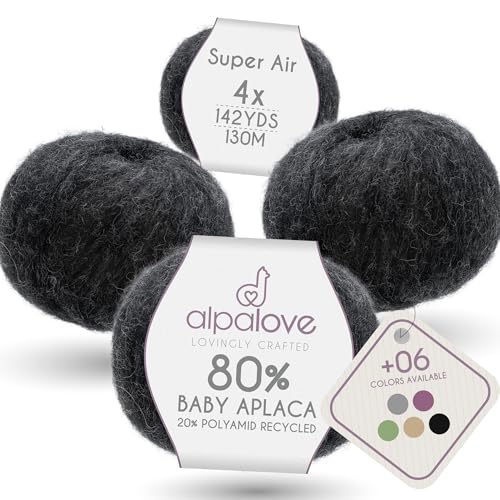 Super Air 4-Set Baby Alpaca - Soft and Fast Hand Knitting Yarn 7.05 oz/ 568 Yards - Natural Anthracite - color: NFA14 Anthracite