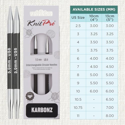 KnitPro Karbonz Interchangeable Circular Needle 5" (13cm) | US Size 8 (5mm) - size: US 8 (5mm)