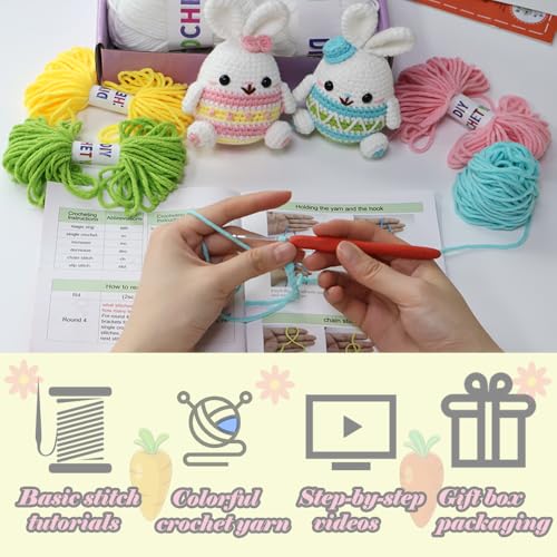 Yarniss Crochet Kit for Beginners,Easter Crochet Bunny Kit with Yarn,Crochet Starter Kit for Rabbit with Video Tutorials - color: colorful