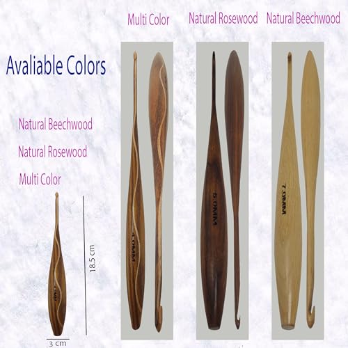 Handcrafted Wooden Crochet Hooks with Bag, 4 MM to 10 MM | Comfortable Grip | Smooth Finish & Ergonomic Design | Galaxy Indiacraft (Natural Beechwood, 8 MM) - color: Natural Beechwood, size: 8 MM