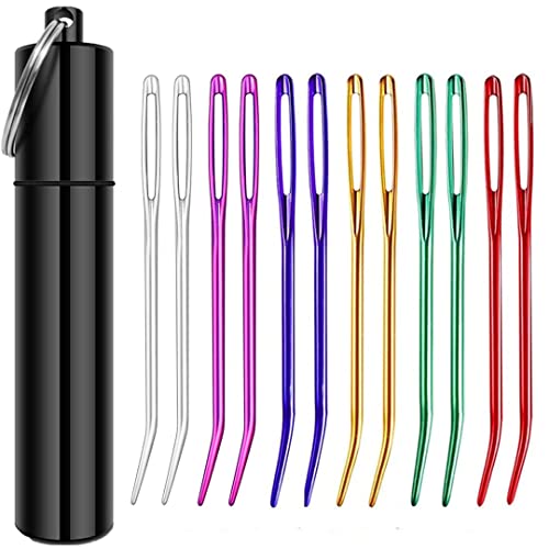 yklbpd 12pieces Yarn Darning Needle Large Big Eye Weaving Needle,Tapestry Needle Bent Needles with Aluminum Storage Tube