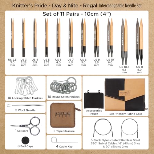 Knitter's Pride Day & Nite Interchangeable Needle Set 5""(13cm) - Regal - size: Set of 11 - 5" (13cm)