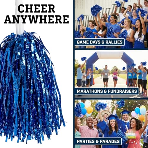 Metallic Royal Blue Foil Textured Cheerleader Pom Poms- Pack of 10 | Anderson's Metalllic Pom Pom, For Cheerleaders, Football, Basketball, Homecoming, Team Party, Dance Performance - color: Blue