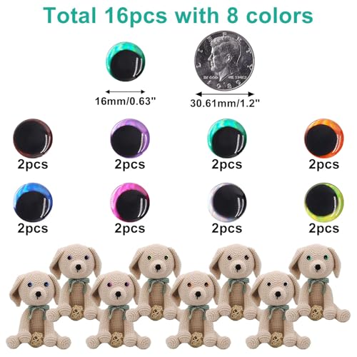 BUXIMN 16pcs 16mm 3D Small Safety Eyes for Crocheting, Tie Dye Laser Crochet Safety Eyes, for Stuffed Animals Doll Eye Crafts - color: Colorful A, size: 16mm