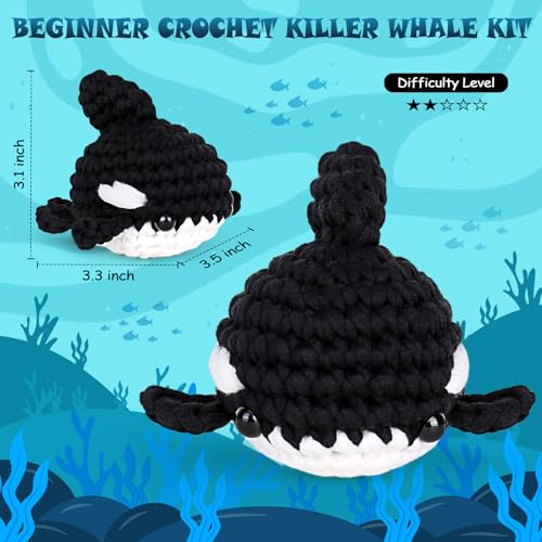 Crochetta Crochet Kit for Beginners, Crochet Starter Kit w Step-by-Step Video Tutorials, Beginner Crochet Kit for Adults Kids Women Men Complete Kit Included (Killer Whale) - color: KillerWhale
