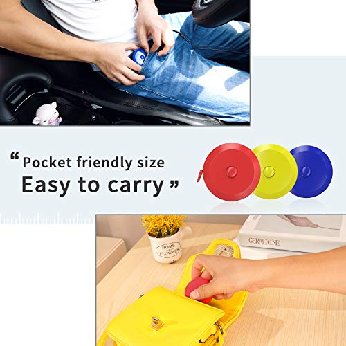 DiCUNO 3-Pack Soft Retractable Measuring Tape, 60-Inch 1.5 Meter, 3 Colors | Measuring Tape for Pocket, Body Tailor Sewing Craft Cloth Tape Measure, Color: Red/Yellow/Blue - color: 3 Colors (Red/Blue/Yellow)