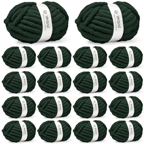 Inhand Dark Green Chunky Chenille Yarn for Hand Knitting,Thick Bulky Christmas Blanket Yarn for Crocheting,Soft Fluffy Yarn for Crochet Holiday Gifts for Women/Beginners,18 Pack (29.5Yds/8.4oz Each) - color: Dark Green, size: 18 Pack