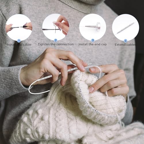 BsHooker Interchangeable Square Knitting Needles Set with Case 3.5mm-8mm | 8 Pairs Circular Aluminum Knitting Needles,4 Cables,Ergonomic Needles Kit