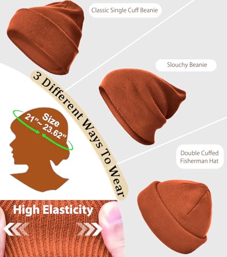 100% Cotton Beanie Hat Winter Hats Women Men Warm Knit Beanies | Double Layer Warmth ,Ultra-Soft Itch-Free Pure Cotton Knitted, Cuffed & Uncuffed Fisherman Slouchy Skull Cap for Womens Mens - color: 1pcs Orange