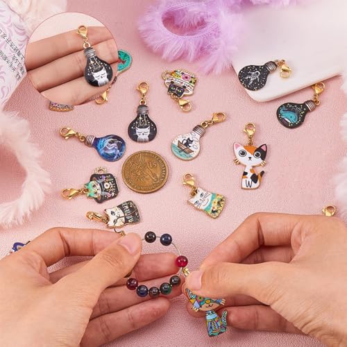 BEEFLYING Cat Knitting Stitch Markers for Crocheting, 13 Pcs | Cute Metal Alloy Enemal Clip on Charms, Bracelets Sewing Quilting Handmade Jewelry Making - color: Cat
