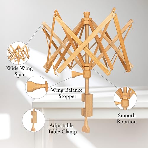Wooden Yarn Umbrella Swift Winder - Rosewood Yarn Skein Holder - Yarn Swift Winder for Crocheting & Knitting (Beachwood Umbrella Swift) - color: Beachwood Umbrella Swift