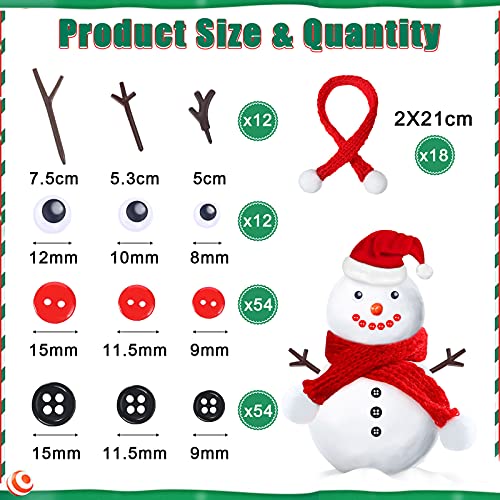 Aoriher 450 Pcs Snowman DIY Kit, Hats Eyes Noses Hands Buttons Scarves | Plastic Eyes Carrot Noses Branch Hands Buttons Scarves, For Christmas Party Ornament Sewing Decoration Holiday Crafts