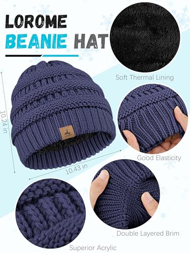 LOROME Winter Beanie Hat Scarf Gloves, Warm Fleece Knit Neck Scarf Set Gift | Hats Gloves Scarf Set, Touchscreen Gloves, Universal Size Neck Scarf Set Winter Gifts for Unisex Adult Winter Wear - color: Denim Blue