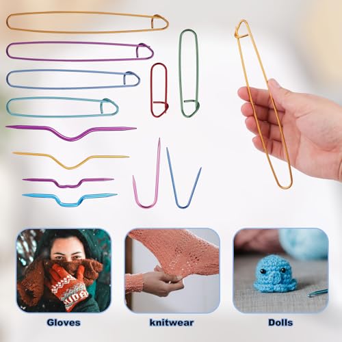 12pcs Knitting Stitch Holders and Cable Needles Set | Multi-Color Aluminum Stitch Holder with Bent Needles Knitting Tool Accessories for Sewing Weaving Sweaters Yarn Crafts - style: Set 2