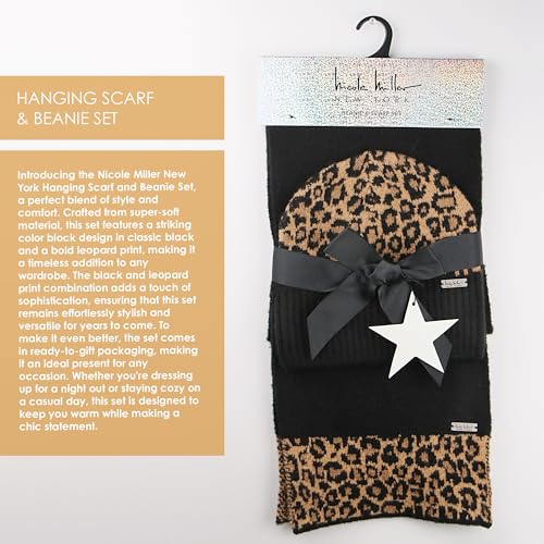 Nicole Miller New York Women's Hanging Scarf and Beanie Hat Set - color: Leopard