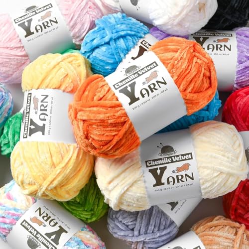 Chenille Crochet Lake Blue Yarn 2 Pack | 200g/174yds Fluffy Velvet Yarn Blanket Knitting Yarn for Crocheting Soft Baby Yarn - color: 2 Lake Blue