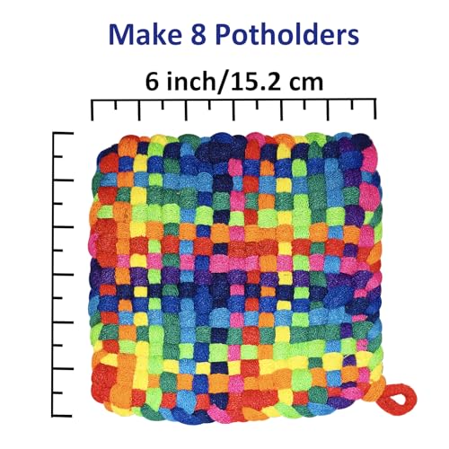 Tatahu Potholder Weaving Loom Kit - 300pcs Rainbow Knitting Refill Loops in 10 Colors, Make 8 Potholders for Beginners, DIY Arts and Crafts