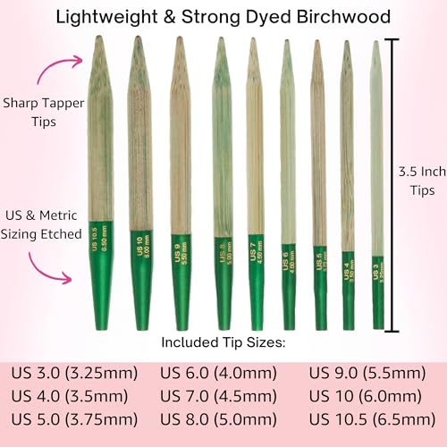 Lykke Grove 3.5-inch Interchangeable Circular Knitting Needle Set | Standard US 3, 4, 5, 6, 7, 8, 9, 10, 10.5 Beige Case, Bamboo Semi-Sharp Points, Smooth Joins, Swivel Cables, Project Bag - color: Grove-with-Beige-Case