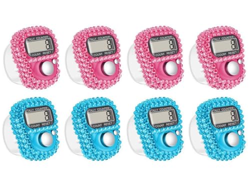 8PCS Electronic Finger Counter, Electronic Handheld Tally Counter, Digital Electronic Tasbeeh Counters, Manual Digital Clicker, for Row People, Score, Inventory, Store (Pink, Blue)