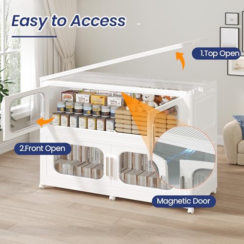 200Gal Extra Large Stackable Storage Bins with Lid & Doors & Wheels, 200QT/50GAL 4-Tiers Collapsible Closet Organizers Plastic Boxes Drawers Containers for Home Kitchen Bedroom, White - color: White, size: 50Gal-4Pack