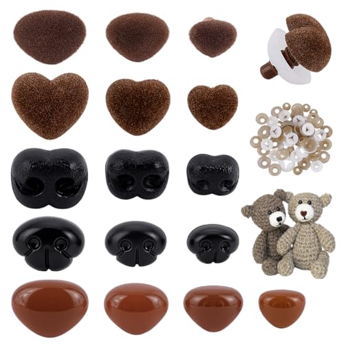 PH Pandahall 64pcs 5 Styles Safety Noses for Crochet Animals, 10~18mm Black/Brown Crochet Noses Plastic Nose with Washers for Amigurumi Stuffed Animals Craft Puppet Bear Teddy Bear Dog Plush Animal